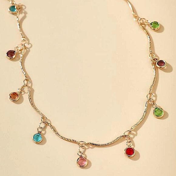 Zircon Drop Gold Plated Multicolor Necklace - Picture 2 of 5